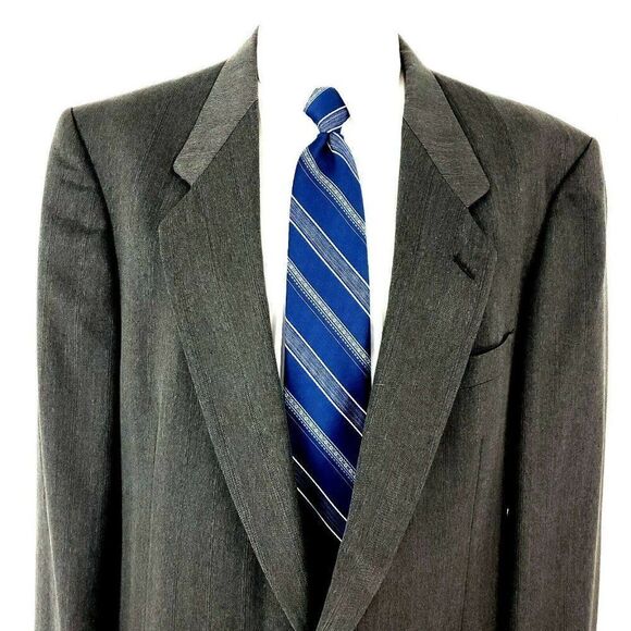 Pierre Cardin Wool 2 Button Blazer 44L Portly‎ Green Herringbone Striped Long - Picture 1 of 10